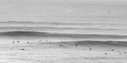 photo noir et blanc surf line up parlementia pays basque